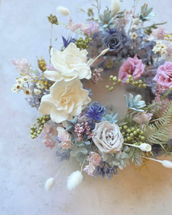 乾燥永生花圈 乾燥永生花圈,  不凋花, 乾燥花, 索拉花, 仿真花, 永生花