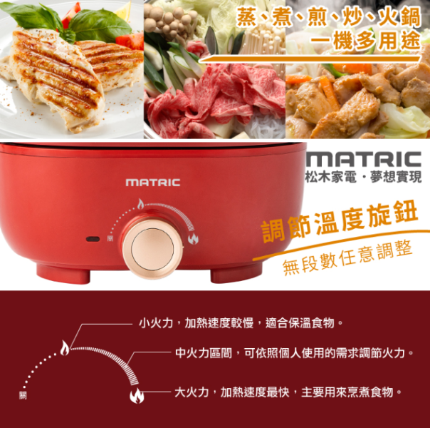 【松木家電】蒸鮮煎煮三用料理鍋(紅) 