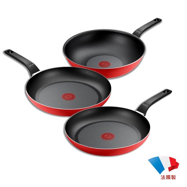 【Tefal 法國特福】特福燦紅系列3鍋組(贈多功能迷你封口機) 
