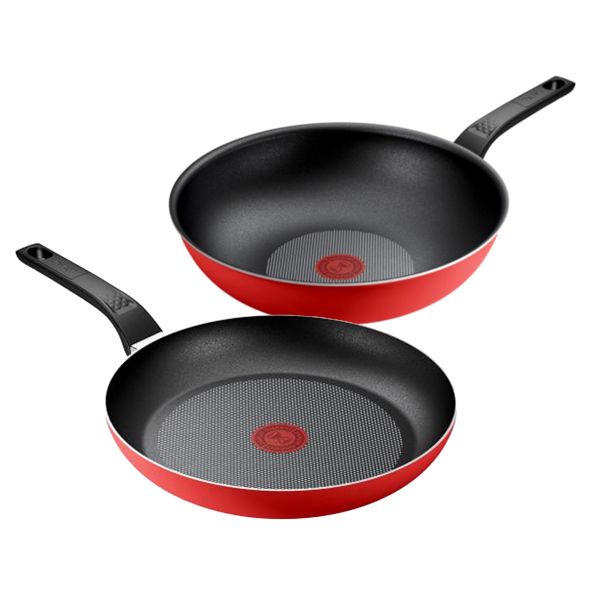 【Tefal 法國特福】燦紅系列雙鍋組(28CM平底鍋+28CM炒鍋) 