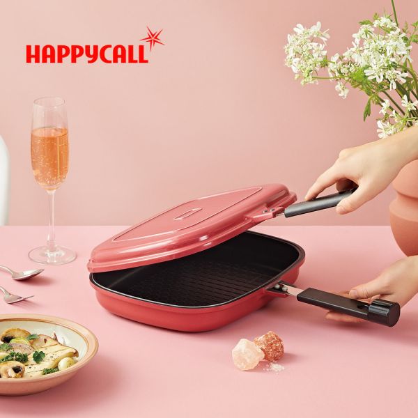 ＊芋圓團購＊【韓國HAPPYCALL】石墨烯鈦雙面鍋(加大-紅) 