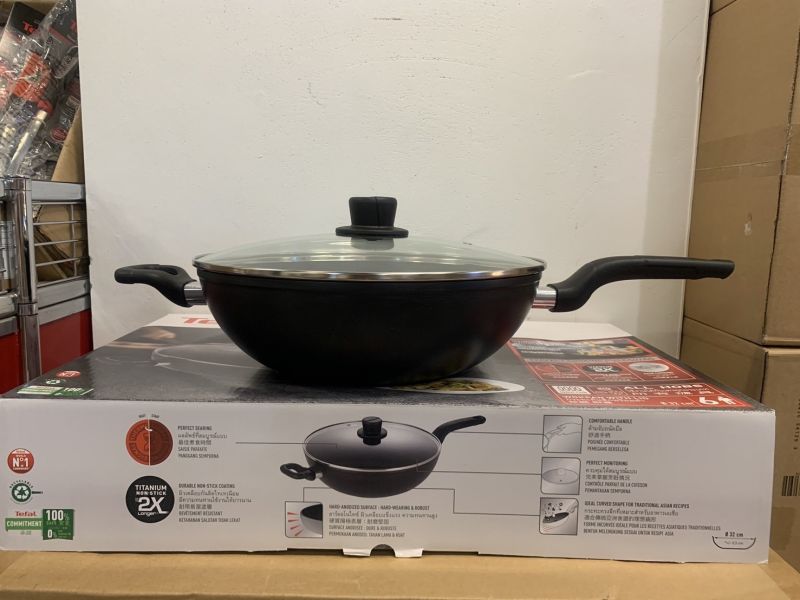 【Tefal法國特福】陽極32CM單柄不沾炒鍋(加蓋)-福利品 
