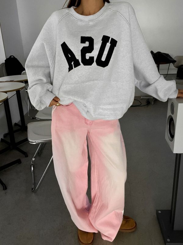 USA落肩大學T 