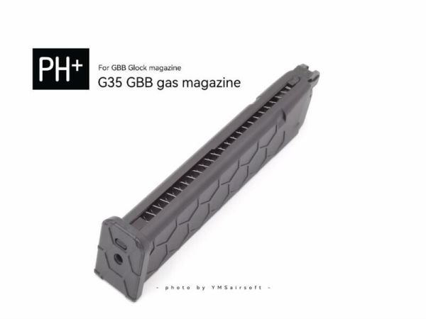 PH⁺ GLOCK 35發 長彈匣 蜂巢GBB瓦斯彈匣 YMS PH+, MARUI MWS, GBB 瓦斯槍, Tokyo Marui MWS 零件, GBB 改裝件, 瓦斯槍強化件, Airsoft GBB parts, PH+ MWS upgrade