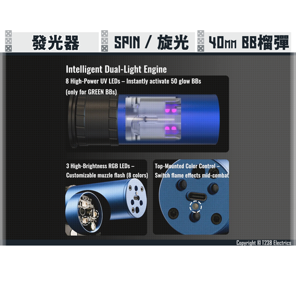 T238 "SPIN" Tracer + Muzzle Flash Integrated 40mm BBs Grenade T238,SPIN,Tracer,Muzzle Flash,Integrated,40mm,BBs Grenade,YMS AIRSOFT,YMS,AIRSOFT,YAMASHUN,TAIWAN AIRSOFT,AIRSOFT TAIWAN,亞瑪順,生存遊戲