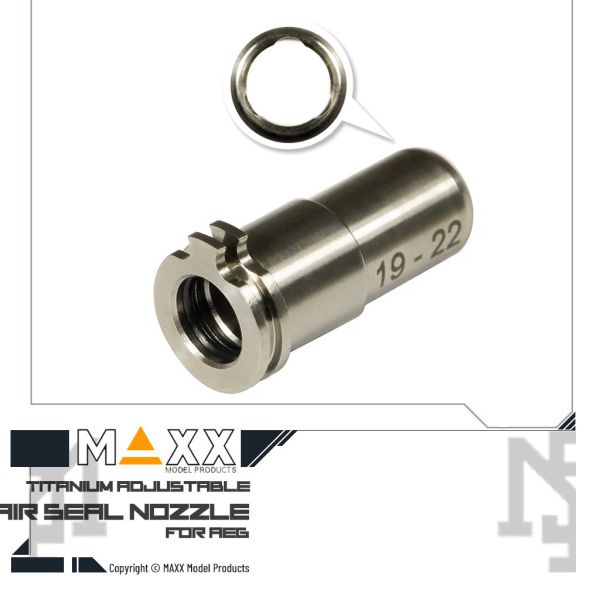 MAXX AEG Titanium Adjustable Air Seal Nozzle (19 - 22 mm) (High FPS) MAXX,AEG,Titanium,Adjustable,Air Seal,Nozzle,19 - 22 mm,High FPS,MX-NOZ1922TN