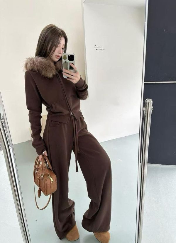 狐狸毛領連帽套裝 