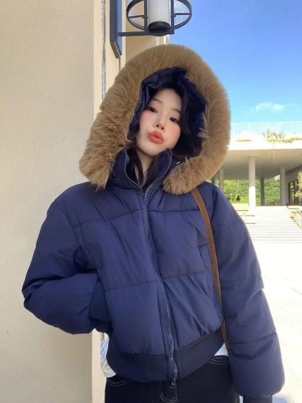 大毛領鋪棉外套 