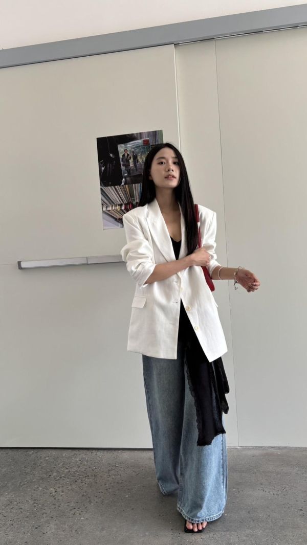 麻料挺版外套（白色） 