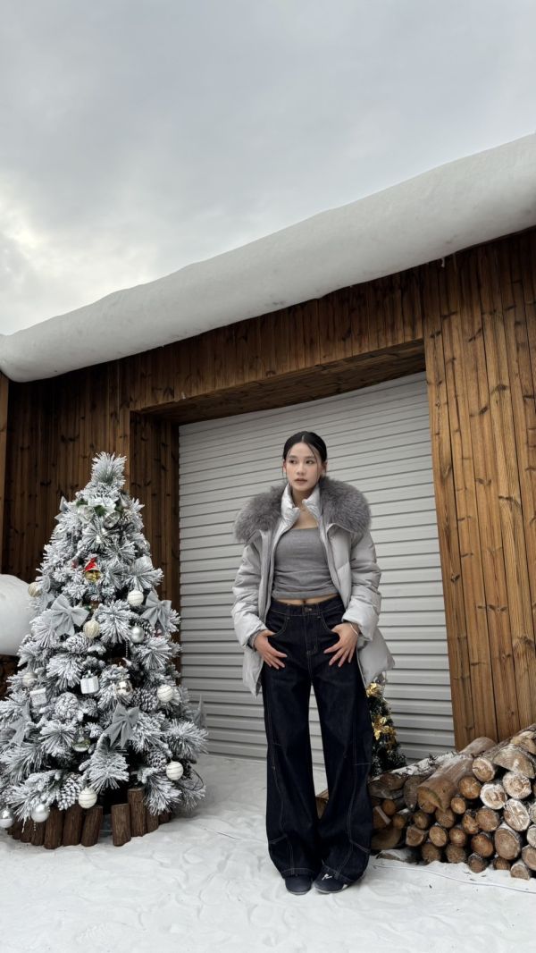 鴨絨90%狐狸毛綁帶外套 