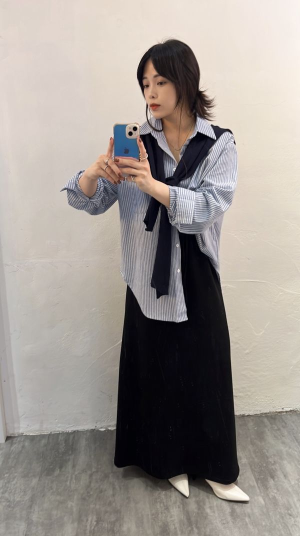 條紋披肩襯衫 