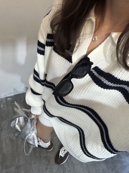 T02.V領線條針織短褲SET 