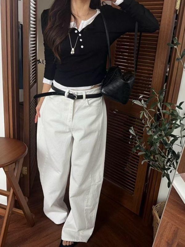 棉斜紋牛仔白褲 