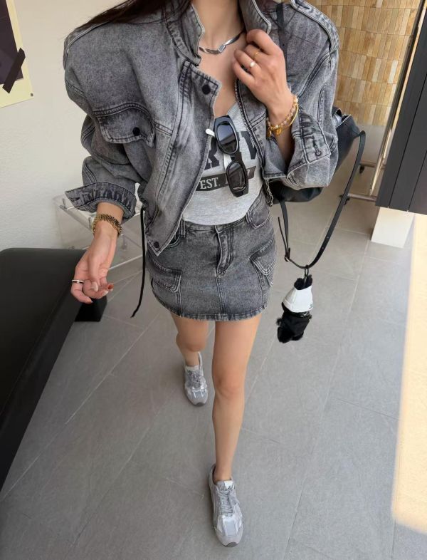 水洗工裝多口袋丹寧套裝 