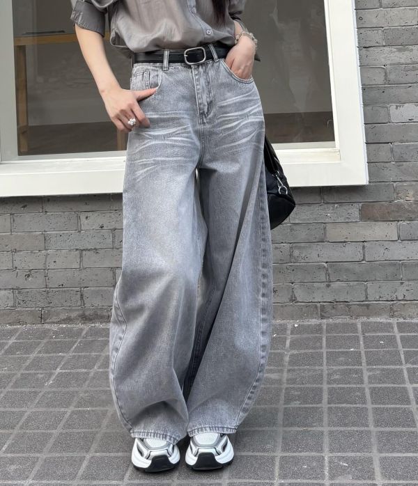 復古灰色闊腿褲 