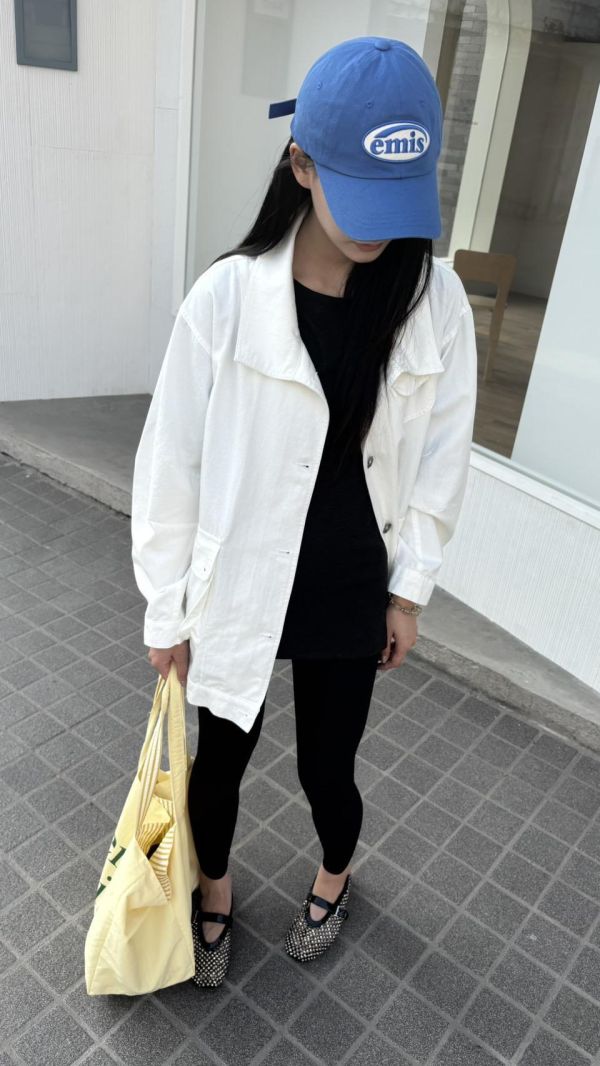 前口袋長版工裝薄外（白色） 