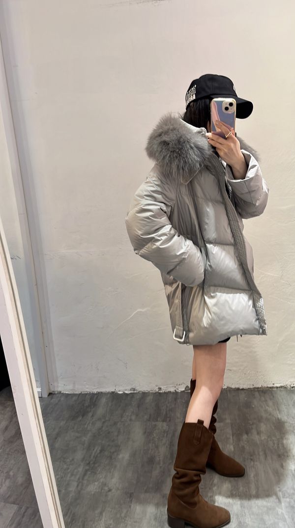 鴨絨90%狐狸毛綁帶外套 