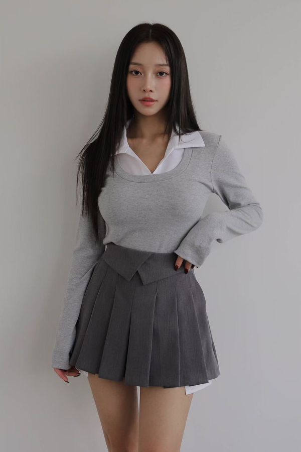 S06.拼色翻領上衣 