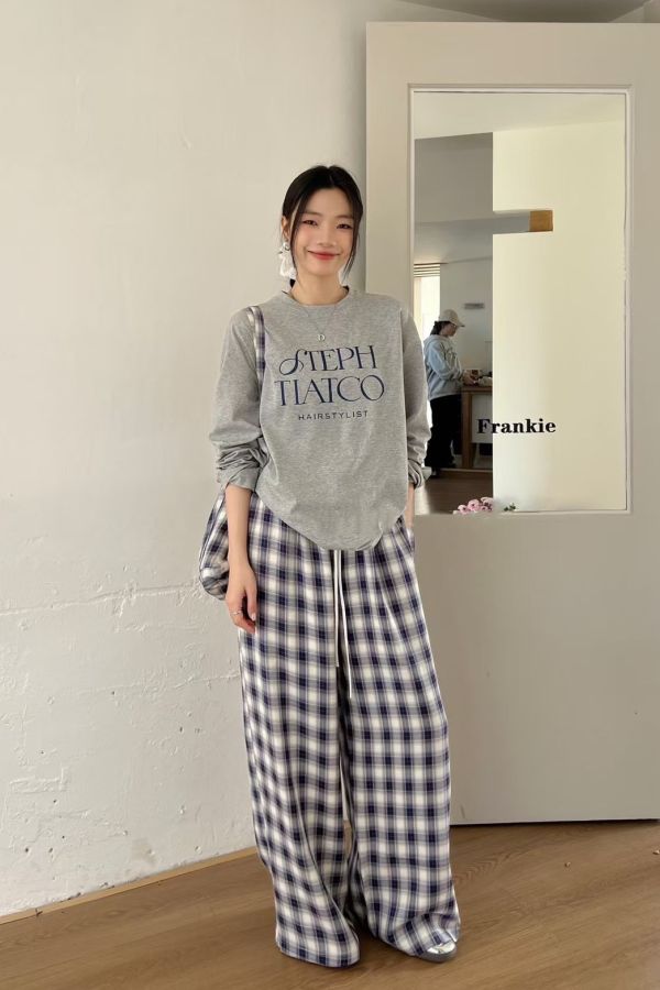 H4.三件格子長褲套裝 