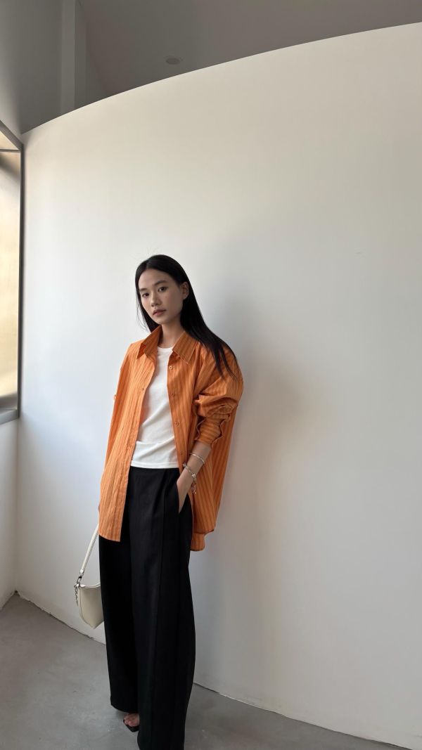 線條側釦襯衫（橘色） 