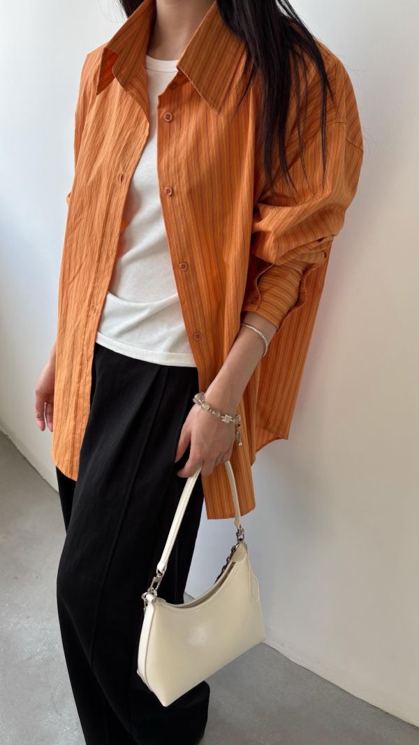 線條側釦襯衫（橘色） 