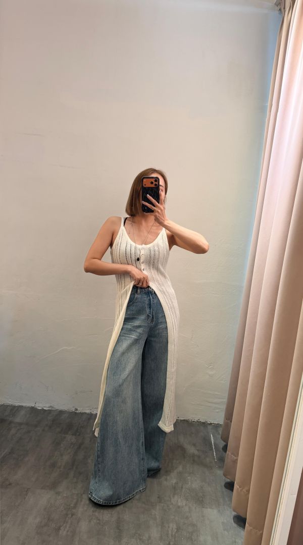 下開衩針織長版背心 