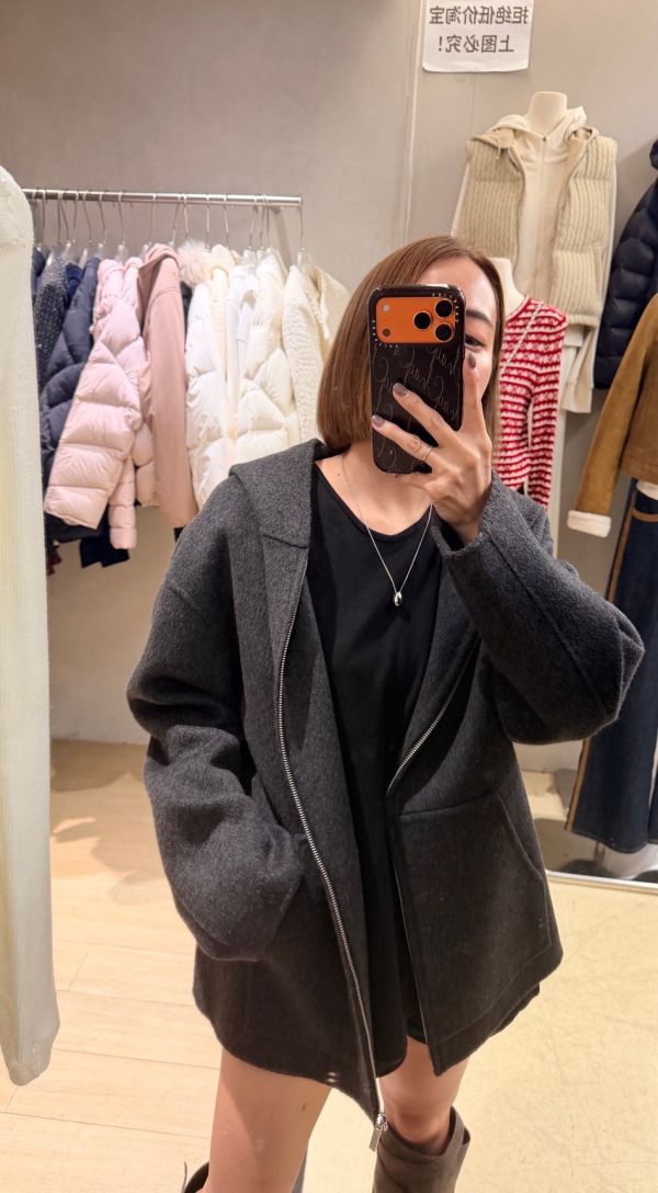 雙面羊絨100%連帽外 