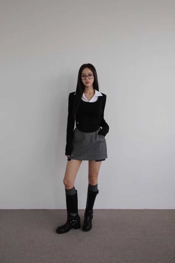 S06.拼色翻領上衣 