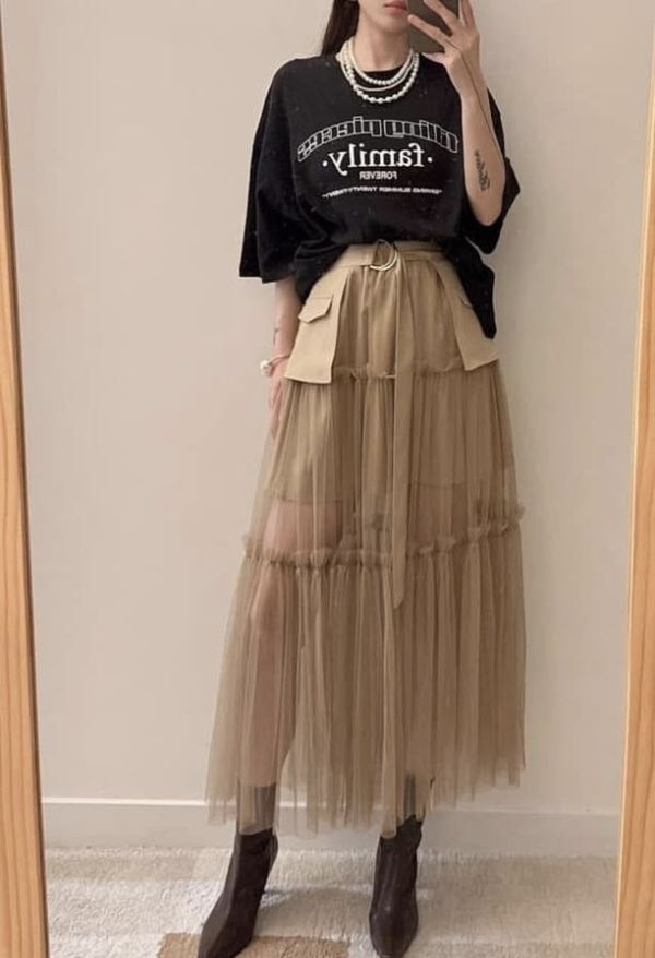 兩穿腰風網紗蛋糕裙 