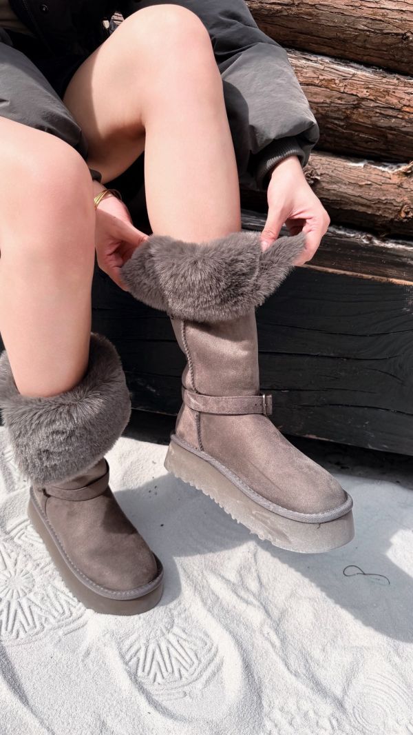 水貂毛可翻折雪靴 