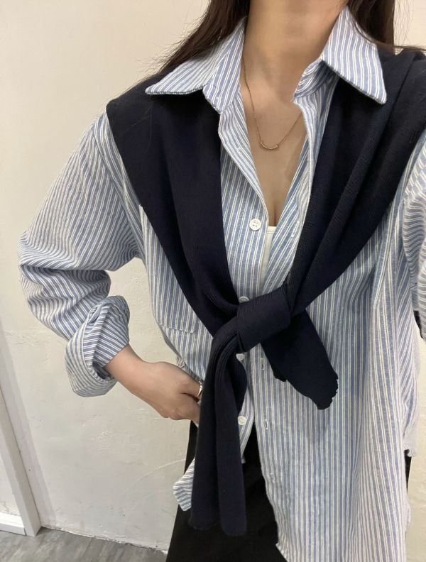 條紋披肩襯衫 