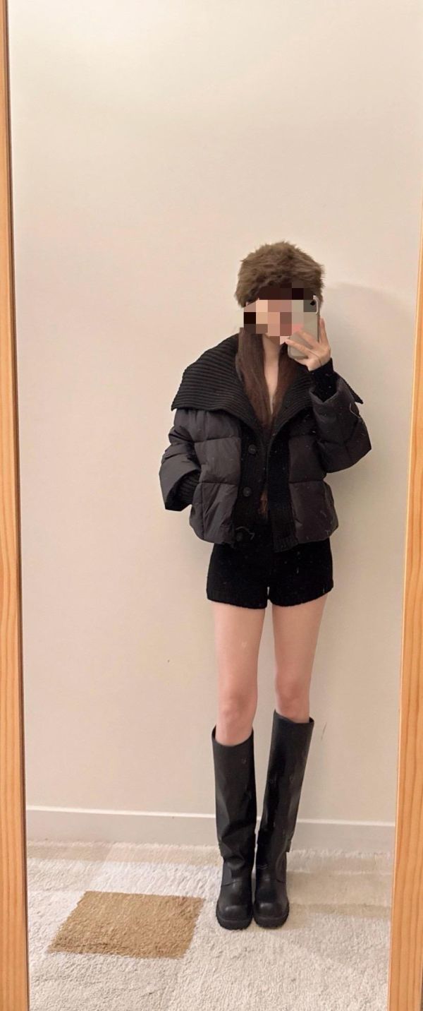 螺紋拼羽絨外套 