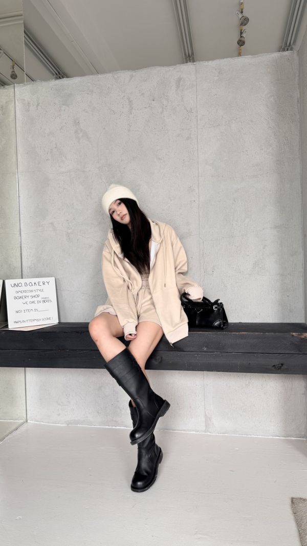 連帽短褲套裝（杏色） 