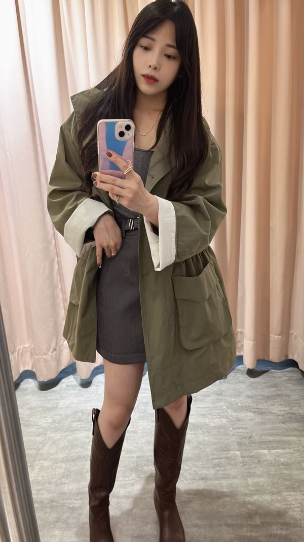 A014.收腰口袋風衣外套 