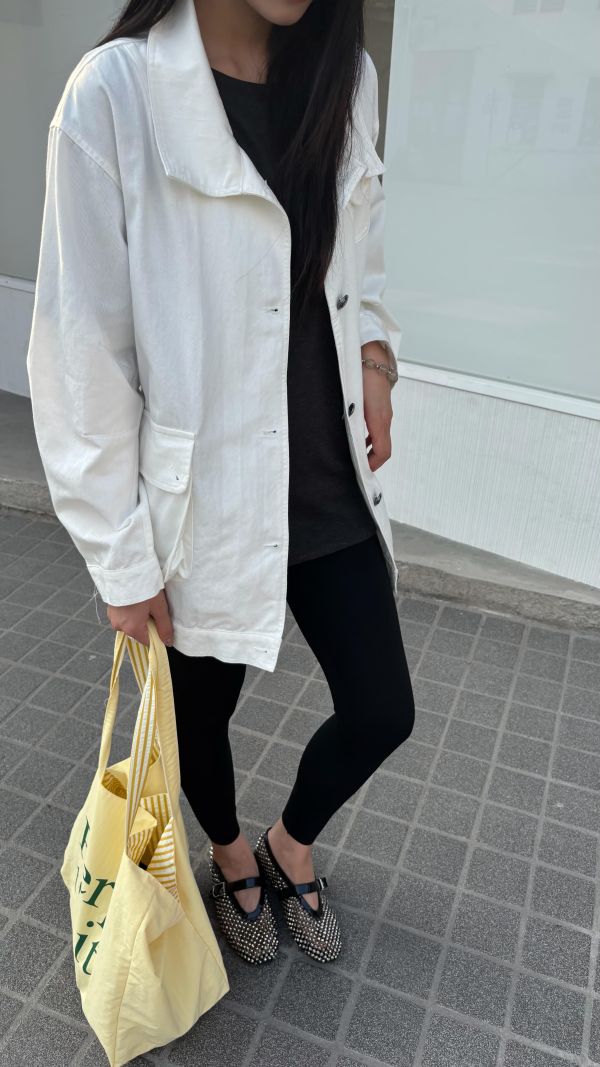 前口袋長版工裝薄外（白色） 