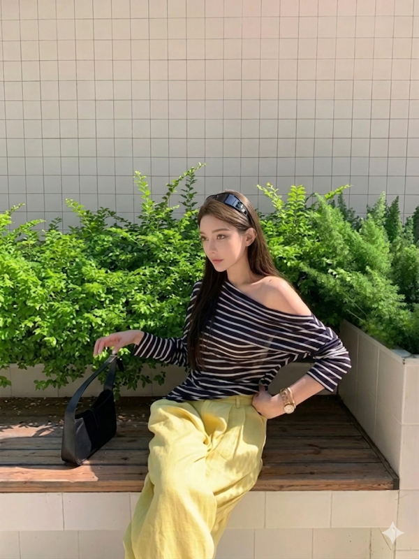 條紋綁帶上衣 