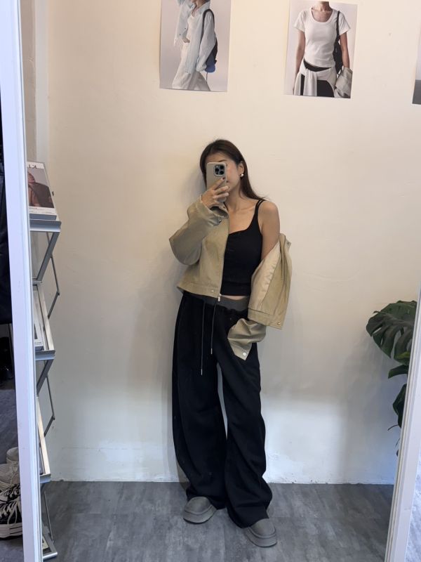 腰配色加絨衛褲 