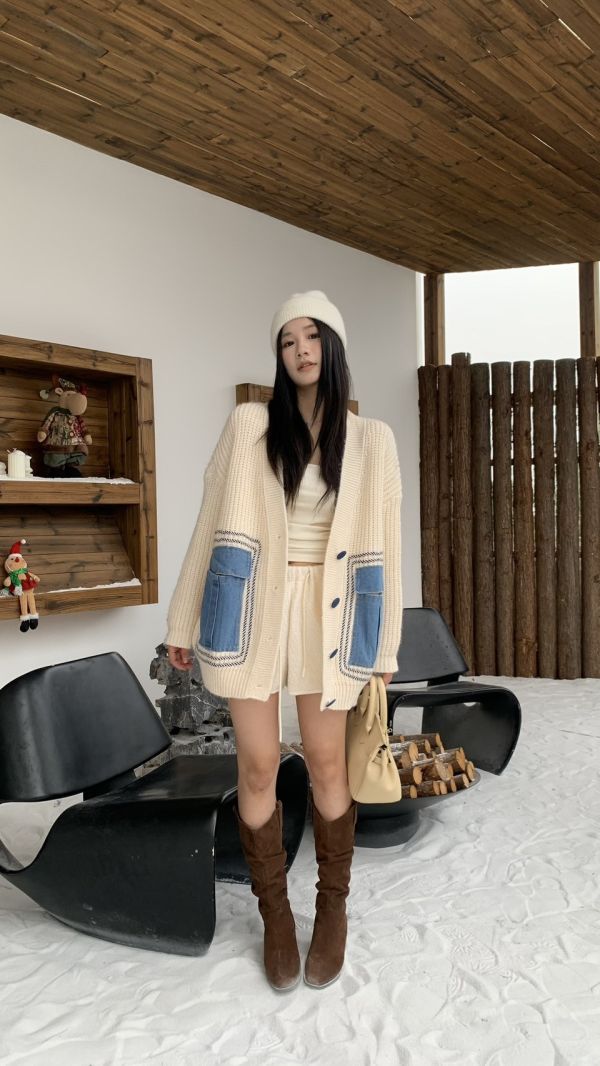 牛仔大口袋針織外套 