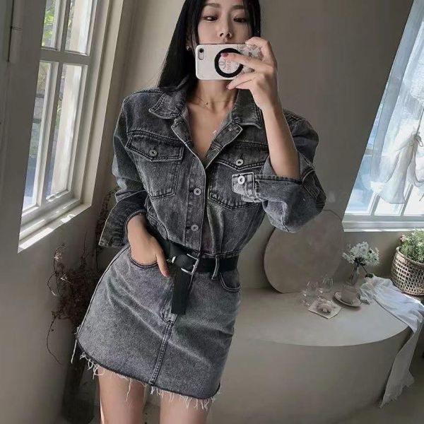 碳灰色小復古連衣裙 