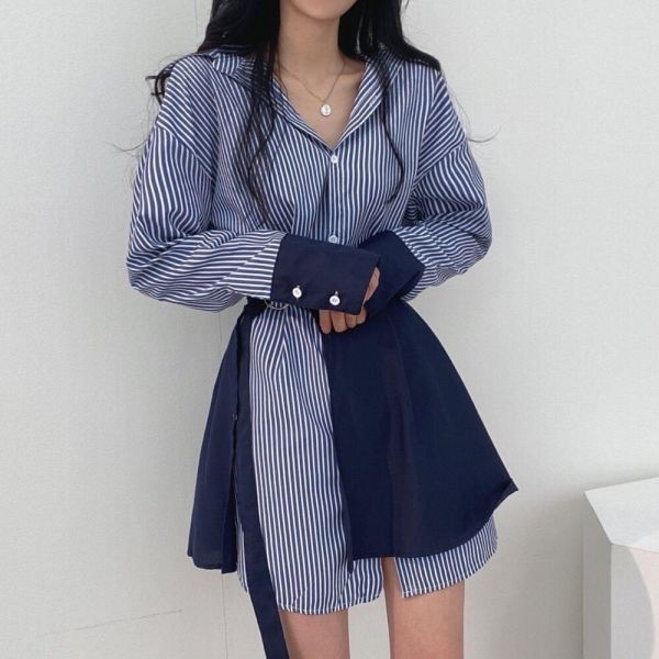 條紋附裙洋裝 