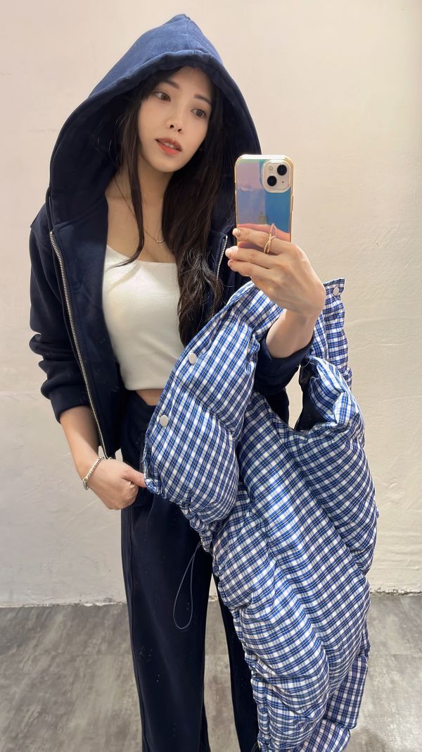 格紋鋪棉背心刷絨套裝 