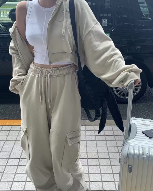 褶皺休閒長褲 
