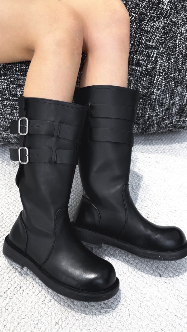 牛皮顯瘦中筒靴 