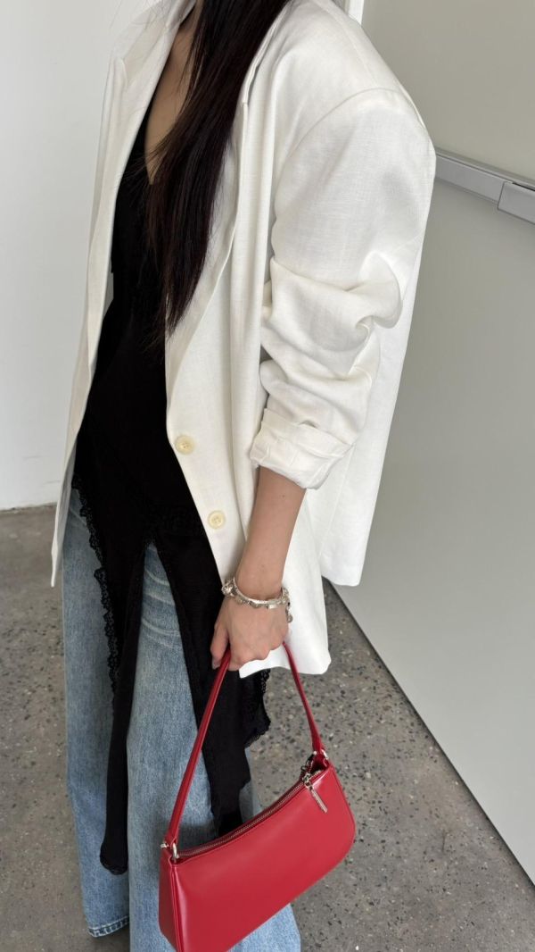 麻料挺版外套（白色） 