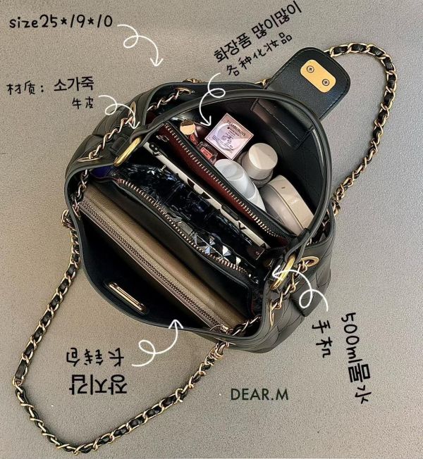 時尚牛皮菱格鏈包 