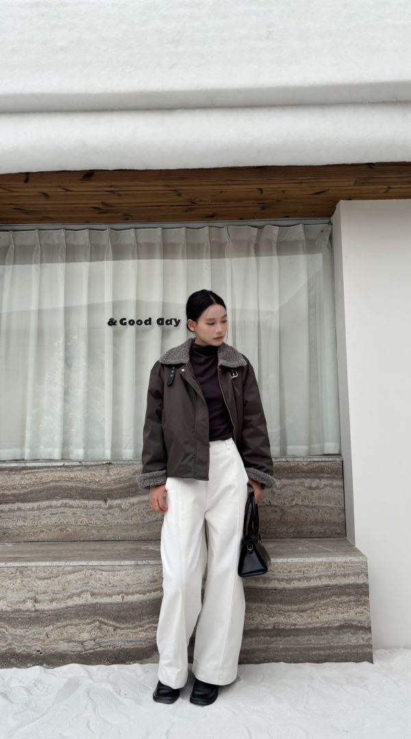 羊羔毛羽絨外套（墨色） 