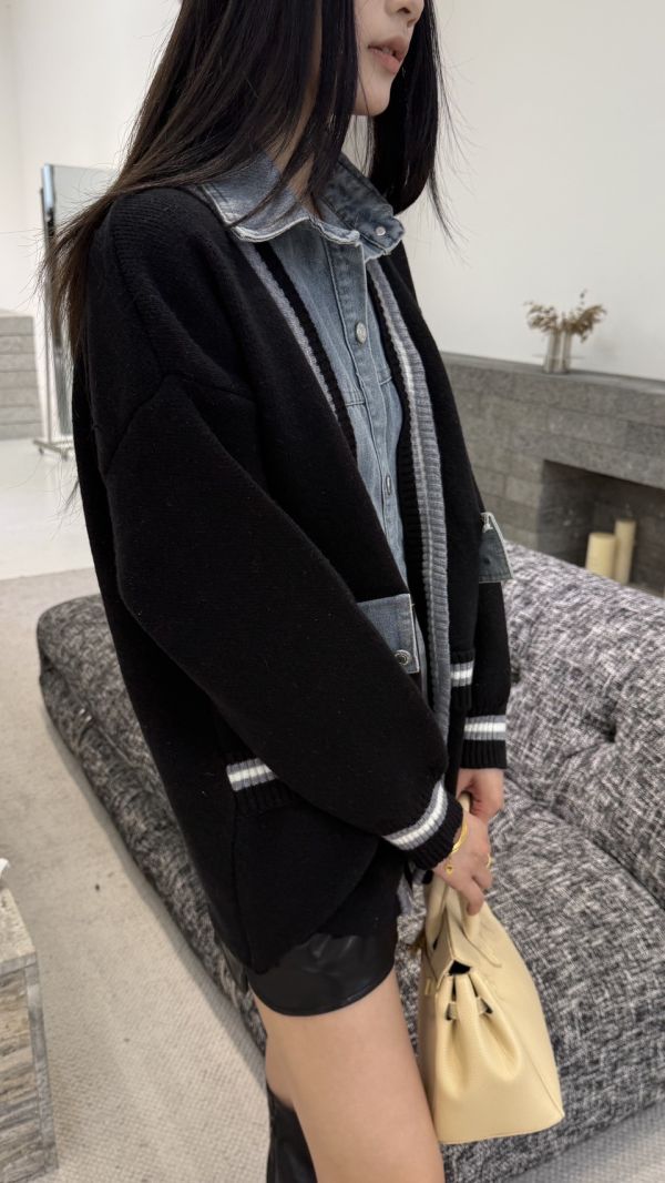牛仔拼針織外套 