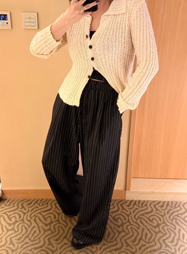 V03.毛呢線條長褲 