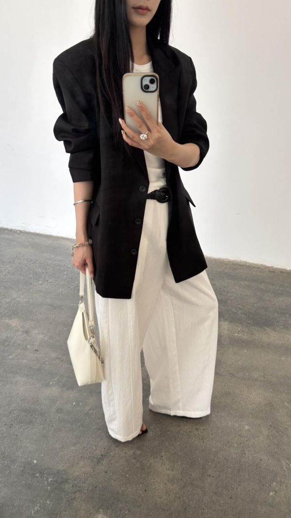 麻料挺版外套（黑色） 