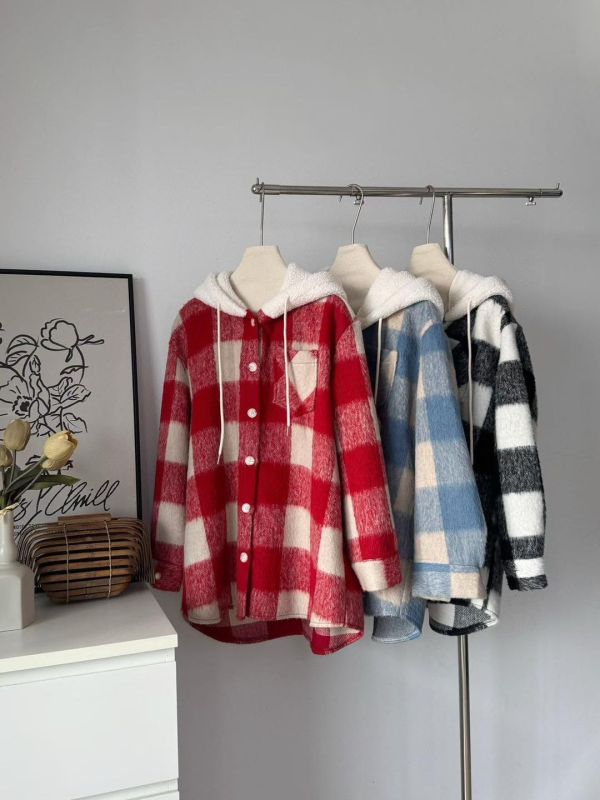 連帽彩色格子襯衫 